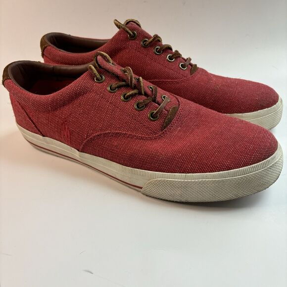 Polo Ralph Lauren Men's‎ 11D Vaughn Red Burlap Sneaker Red Pony - Picture 2 of 8